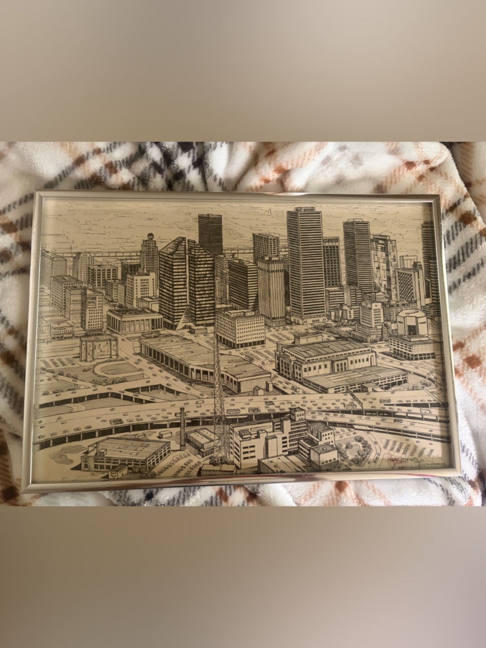 Framed Ink drawing of Houston 1976 Spirit of July 4 Cityscape Wall Art framed - Picture 4 of 10